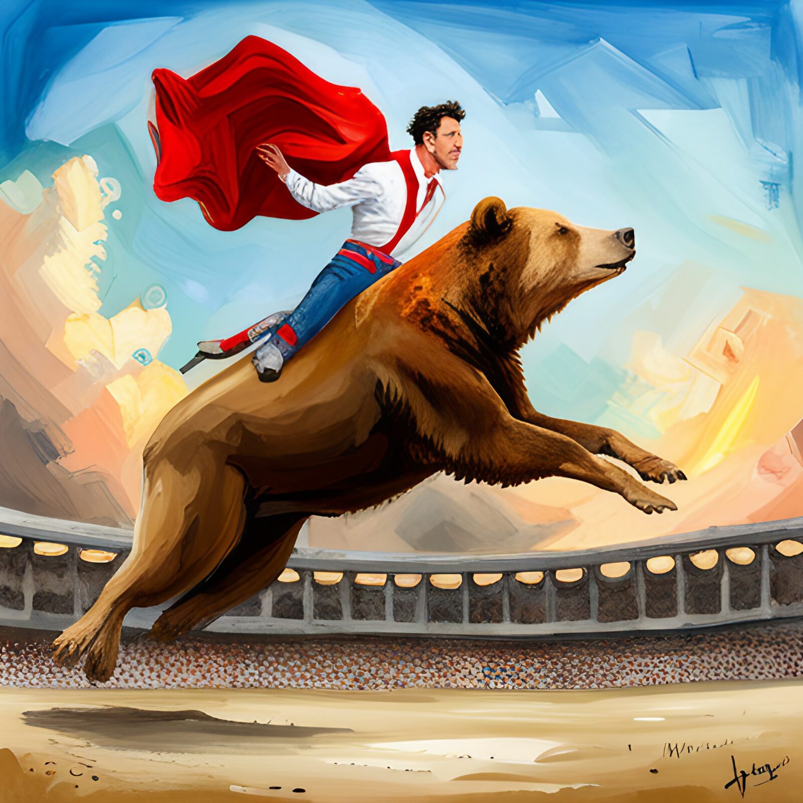 Bullfighter riding a bear